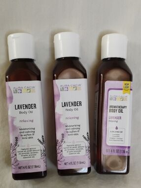 Aura Cacia Lavender Body Oil - Relaxing Lot Of 3 ,4 Fl Oz Each